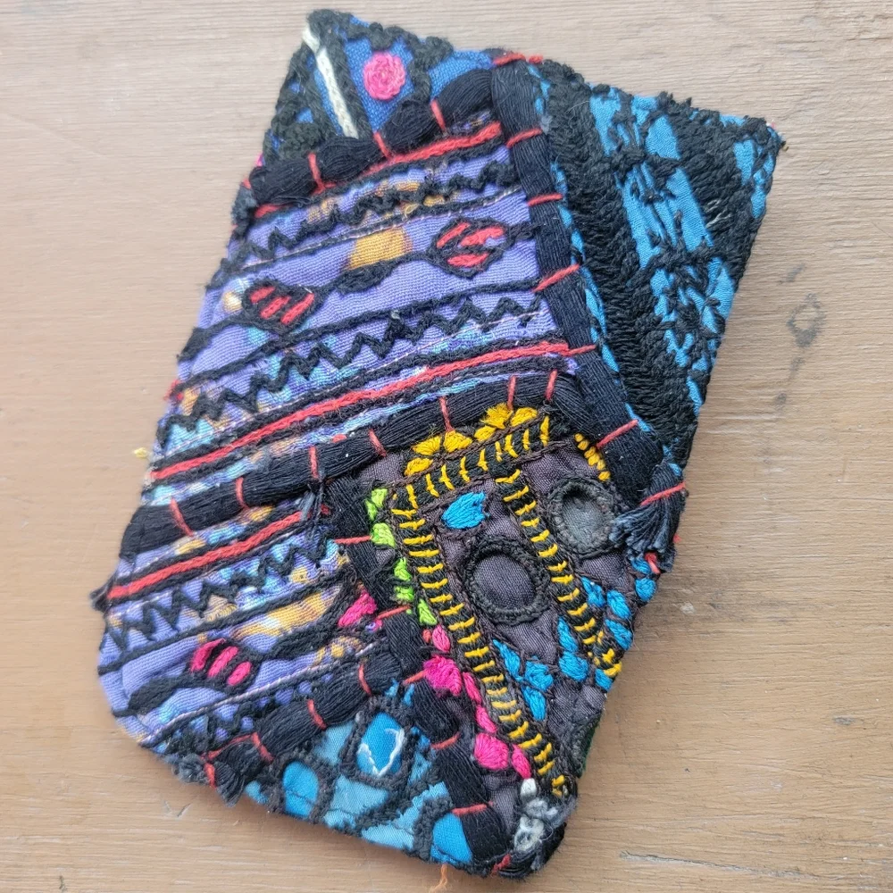 🍄🪬 Free People Boho Embroidered Repurposed vtg banjara hippie Wallet card case